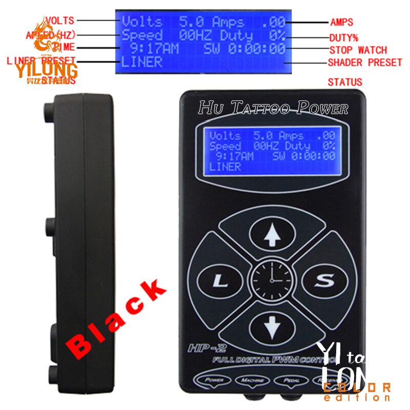 Newest Professional Black HP-2 Tattoo Power Supply Digital Dual LCD Display Tattoo Power Supply Machines Free Shipping