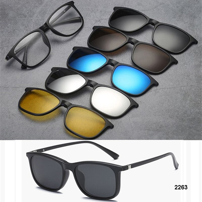 5+1 Anzug Fashion Clip On Sonnenbrille Damen Rahmen Clips Magnetische Sonnenbrille Magnet Brille Herren Clip Brille 6 in 1