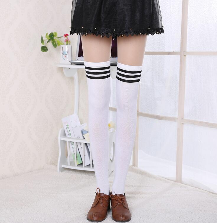 Fashion Thigh Highs Socks Stocking Cotton Plus Size Over Knee Socks For Girl Lady Warm Meias Stripe Women&