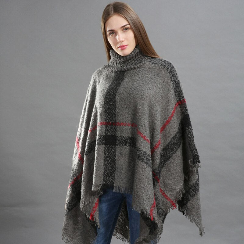 Winter Sweater Women Knitted Poncho Turtleneck Ladies Scarf Thick Warm Sweaters and Pullovers Poncho and Capes