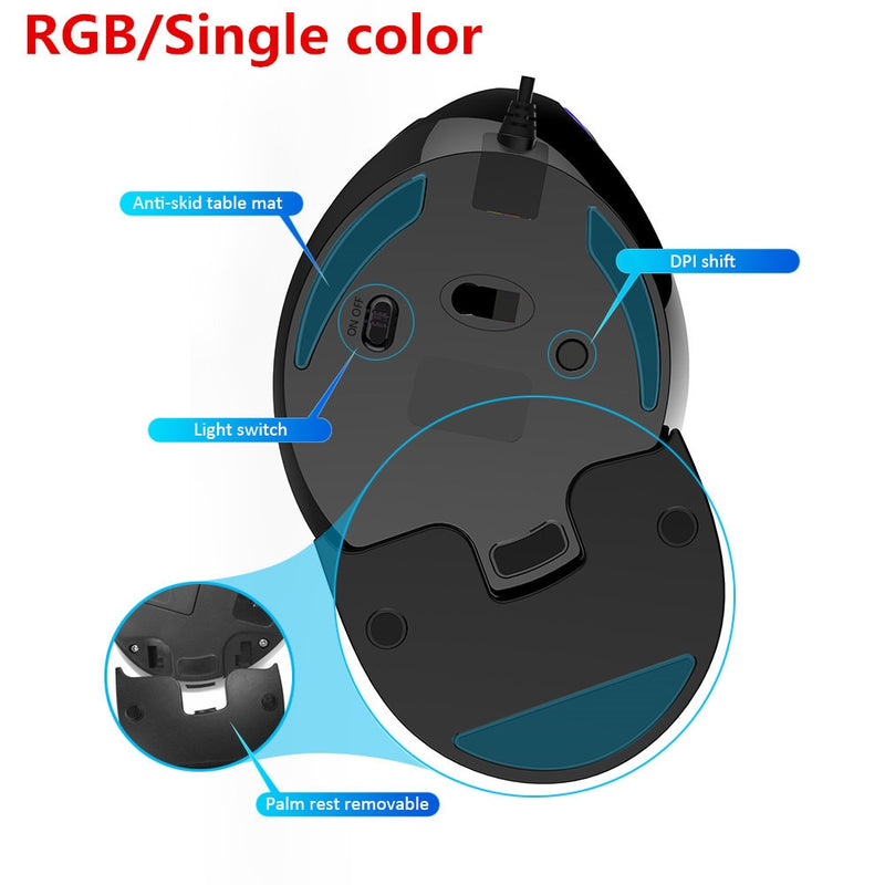 Delux Ergonomics Vertical Gaming Wired Mouse RGB / Color único / Inalámbrico 6 Botones 4000 DPI Ratón óptico RGB Inalámbrico Mano derecha