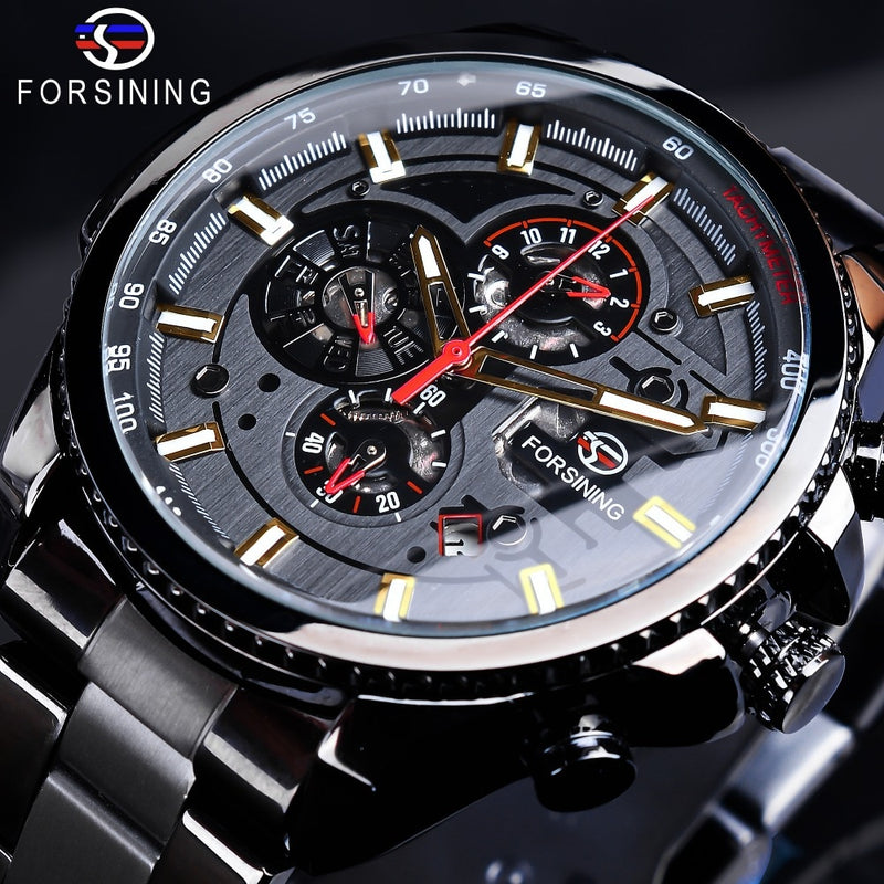 Forsining 2019 3 Dial calendario multifunción militar luminoso mano hombres mecánico deporte automático reloj de pulsera de marca superior de lujo