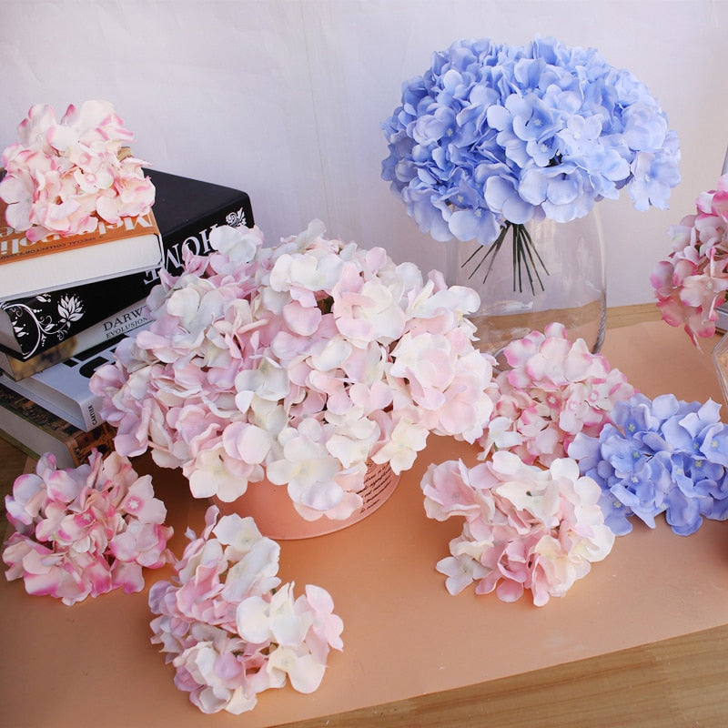 10 unids/lote cabeza de flor decorativa colorida Hortensia de seda Artificial DIY fiesta en casa boda arco Fondo pared flor decorativa