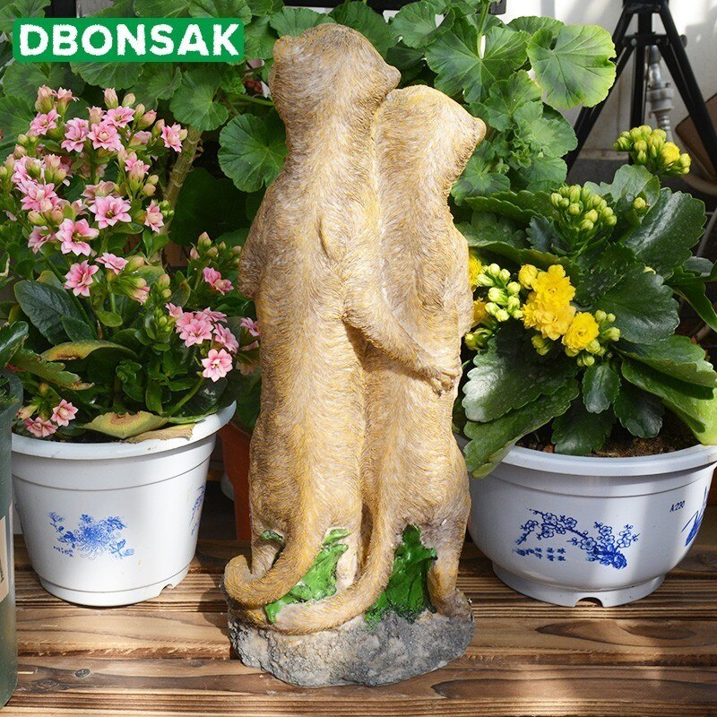 Outdoor Garden Resin Mongoose Crafts Statues Decoration Home Courtyard Balcony Cute Cat Animal Sculptures Decor Park Ornaments