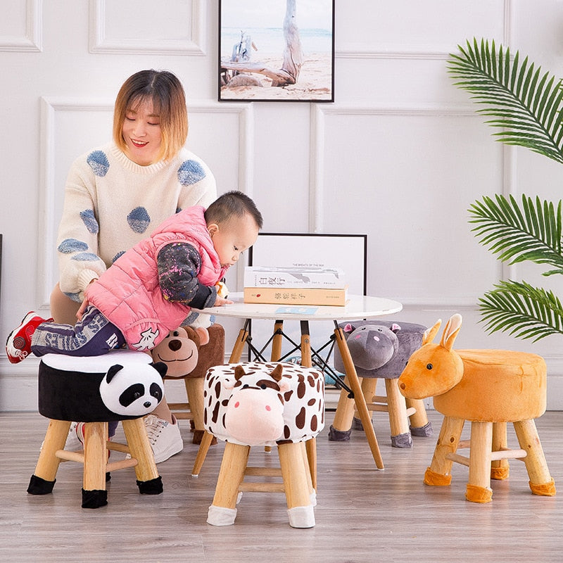 Silla de animales hecha a mano de varios estilos, taburetes de madera para niños, zapatos, sofá con cubierta de dibujos animados de felpa, sillas de bebé para adultos de lujo, banco pequeño