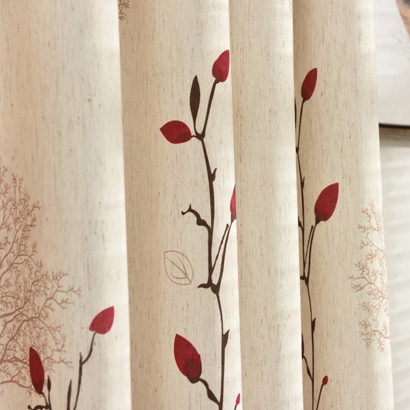 {byetee} Faux Cotton Linen Curtain Modern Rustic Red Stitching Living Room Curtains Fabrics Kitchen Door Curtains Drapes