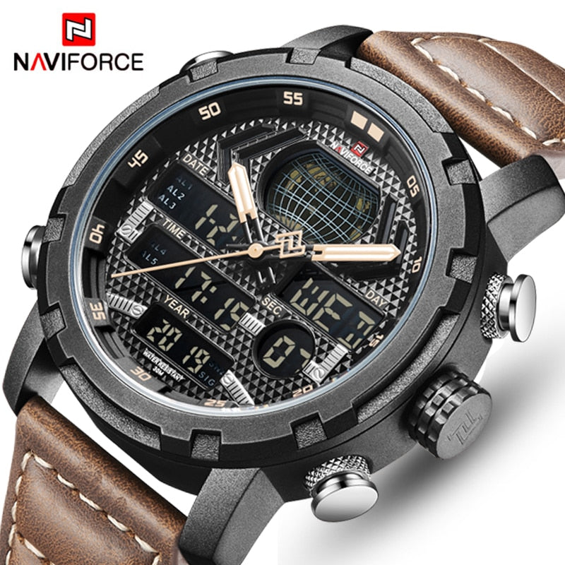 NAVIFORCE Mens Watches To Luxury Brand Men Leather Sports Watches Men's Quartz LED Digital Clock Waterproof Military Wrist Watch