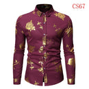 Mens Gold Rose Floral Print Shirts Brand Floral Steampunk Chemise White Long Sleeve Wedding Party Bronzing Camisa Masculina