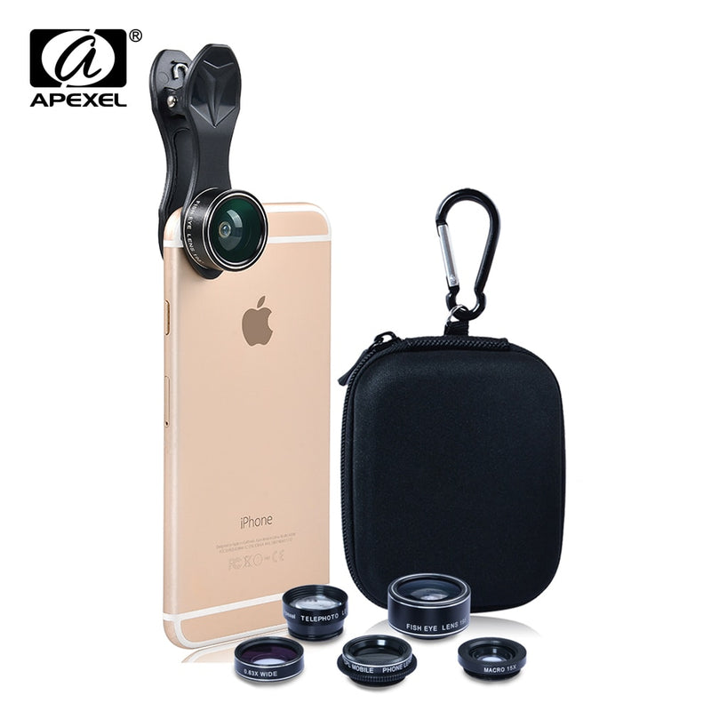 APEXEL 5in1 camera Lens Kit for iPhone xiaomi HTC HUAWEI Samsung Galaxy S7/j5 Edge S6/S6 Edge and the Other Android SmartPhone