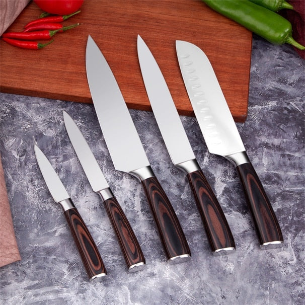 Mokithand Küchenmesser-Set Professionelle japanische Kochmesser 7CR17 High Carbon Edelstahl Fleisch Santoku Schälmesser