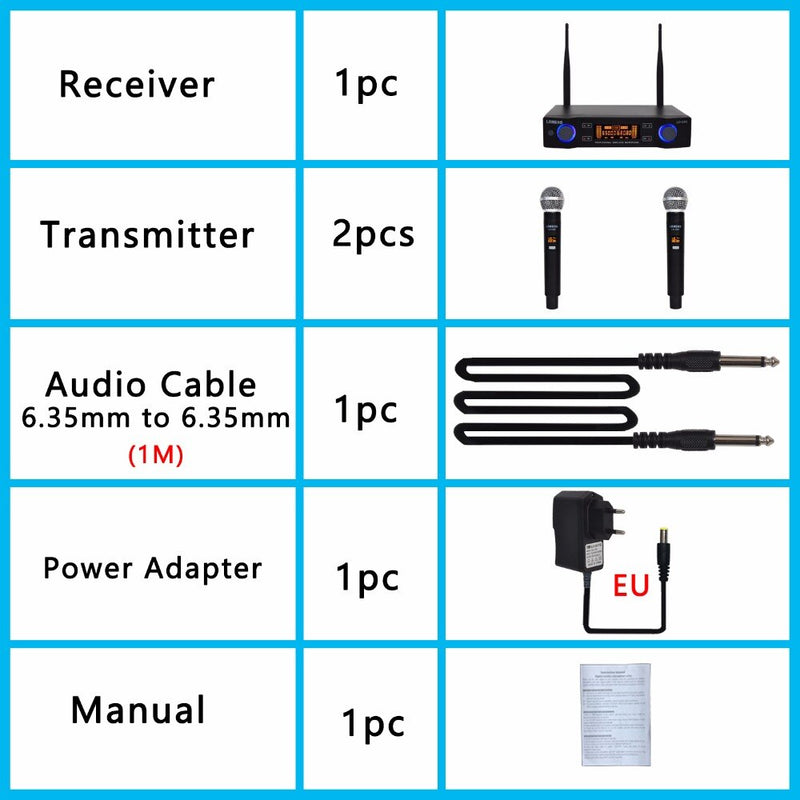 Lomeho 2 Handmikrofon UHF-Frequenzen Dynamische Kapsel 2-Kanal-Funkmikrofon für Karaoke-System LO-U02