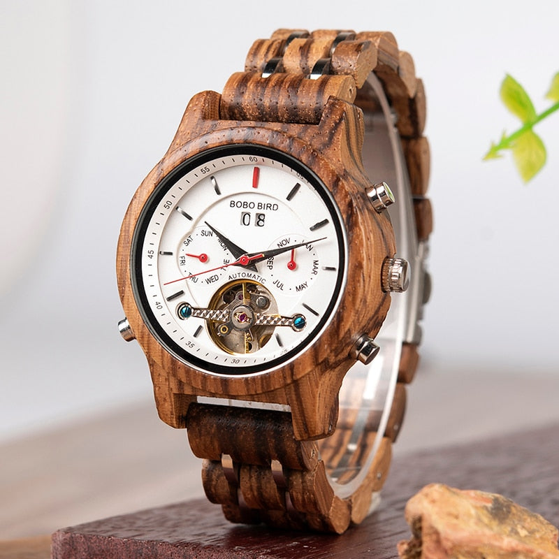 BOBO BIRD Automatic Skeleton Mechanical Watches Men Wooden Luxury Watch Self Wind relógio masculino automatic