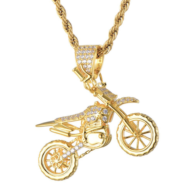 HIP Hop Full AAA Iced Out Bling CZ Cubic Zircon Copper Cool Motorcycle Pendants &amp; Necklaces For Men Jewelry Wholesale