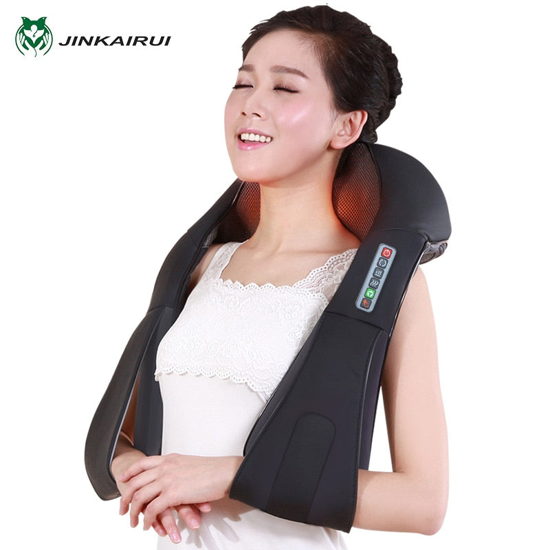 Masajeador eléctrico Jinkairui para cuello, hombros, espalda, cuerpo, masaje Shiatsu, masaje con calefacción infrarroja, dispositivo Masaj para el hogar y el coche con caja