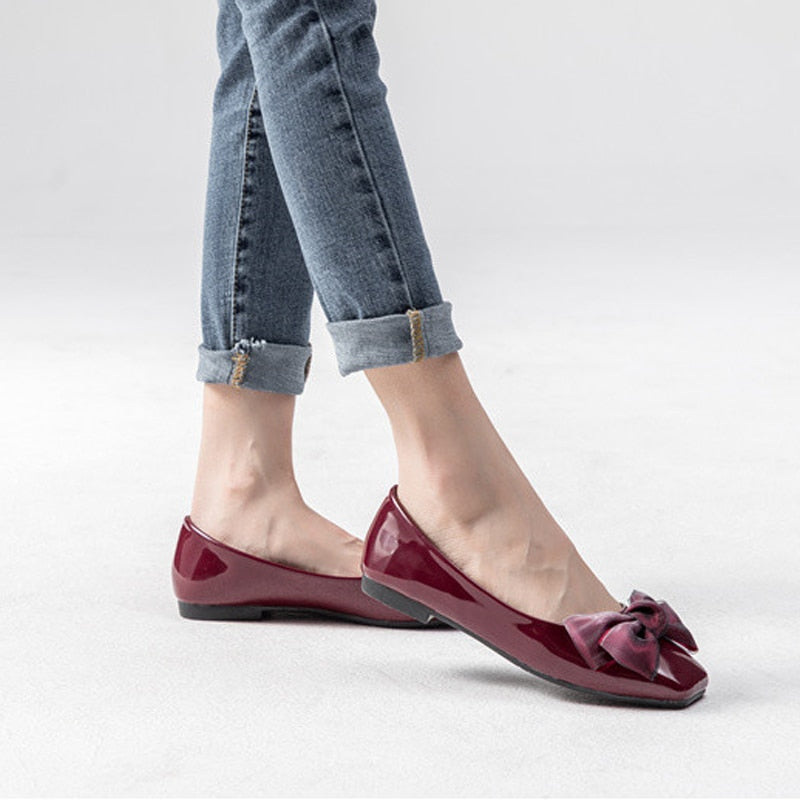 CEYANEAO2019 Spring New Fashion Luxury Women Soft Flat Butterfly Knot Ballet Flats Large Size Low Heels Designer ShoesE1129