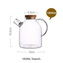 1L/1.8L Large Capacity Drinkware Glass Teapot Teaware Tea Pot Heat-Resistant Kettle Wooden Lid Home Office Coffee Bar Supplies