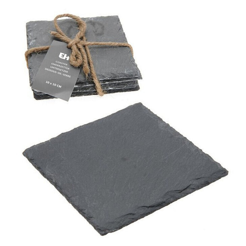 4pcs 10*10CM Natural Slate Drink Coasters Glass Mug Cup Mats Drink Cup Pats Table Placemats For Home Kitchen Use(Black)