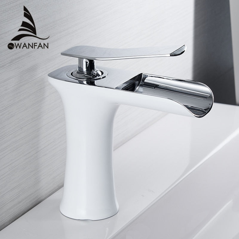 Basin Faucets Waterfall Bathroom Faucet Single handle Basin Mixer Tap Bath Antique Faucet Brass Sink Water Crane Silver 6009