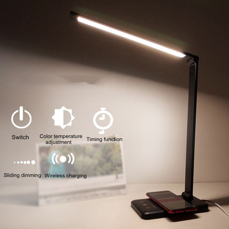 Flexible Table Lamp Led Desk Lamp Eye-Protection Book Light Qi Wireless Charging for Mobile phone 5-Level Brightness&amp;Color
