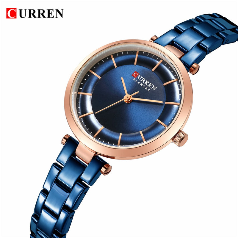 CURREN Women Watches Luxury Metal Bracelet Wristwatch Classy Fashion Quartz Clock Blue Female Stainless Steel Dress Watch