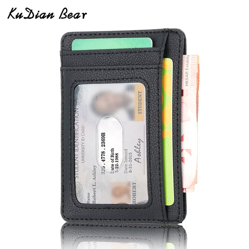 KUDIAN BEAR Rfid Minimalist Men Wallet Small PU Leather Credit Card Holder Clip Black Male Mini Slim Case Coin Purse BID251 PM49