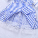 2017 Cute Blue Kids Girl Short Sleeves Polka Dots Plaid Newborn Baby Toddler Girls Halloween Costume Cosplay Party Dress 12 M-8Y