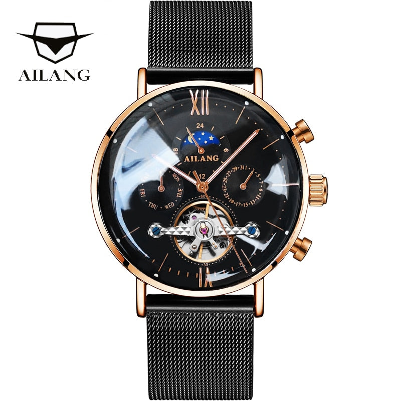 Reloj de calidad SSS AILANGmen tourbillon, reloj automático minimalista, reloj de pulsera de engranaje de último diseño, reloj mecánico diésel para hombres