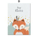 Oso, conejo, zorro, ciervo, guardería, cuadro sobre lienzo para pared, carteles nórdicos de dibujos animados e impresiones, cuadros de pared, decoración para habitación de niños y niñas