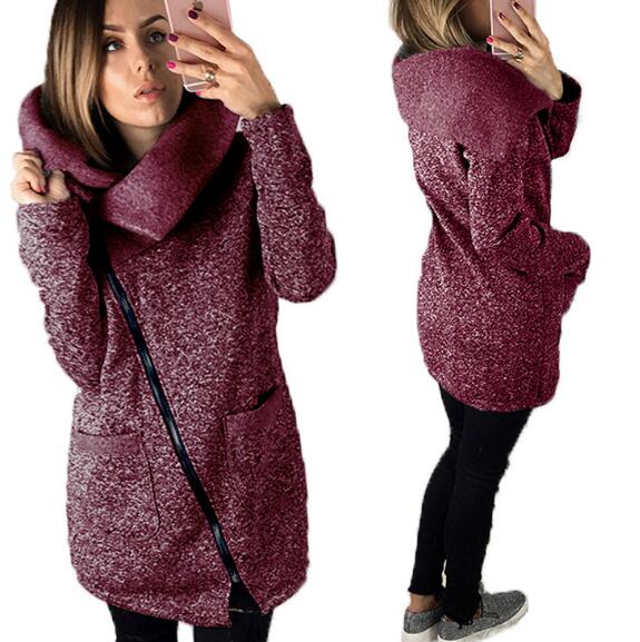 Women Fleece Sweatshirt Spring Winter Casual Long Zipper Hoodies Pocket Jacket Coat Outwear 4XL Red/Black/Gray/Blue