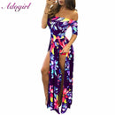 Vestido largo de playa Hobo con estampado Floral para mujer, vestido elegante de verano con hombros descubiertos y media manga con abertura alta, Vestidos de fiesta, atuendo, Vestidos de playa