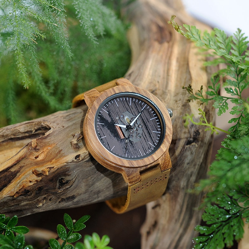 Reloj BOBO BIRD para hombre, correa de cuero auténtico, relojes de madera de cuarzo, reloj de pulsera para hombre, gran regalo para hombre, reloj masculino W-H29