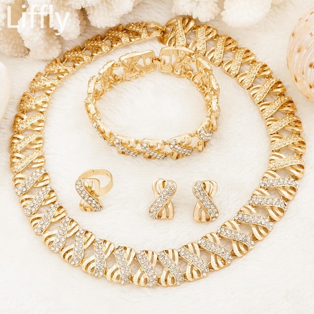 Liffly Nigeria Schmuck Sets für Frauen Afrika Perlen Schmuck Set Dubai Gold Hochzeit Brautmode Schmuck Sets Damen Accessoires