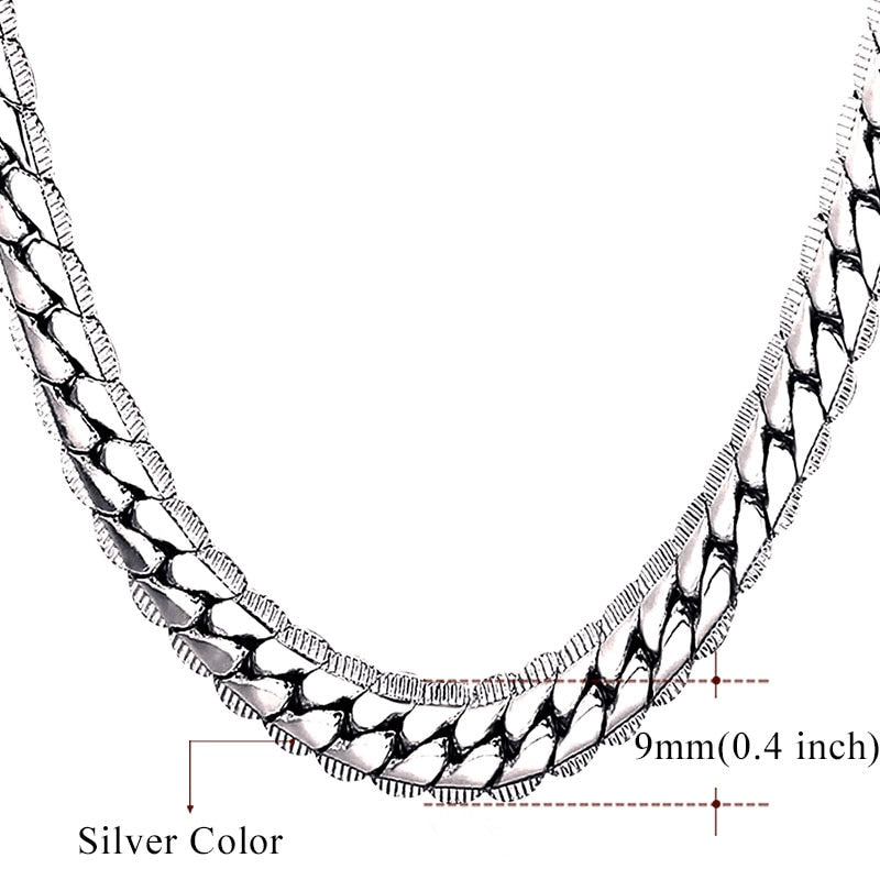 U7 Men Chunky Snake Curb Chain Necklace Gold Plated Black Tone Link Necklace for Men Women 6 /9mm 18" -30" Inches  N08