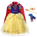 VOGUEON Girls Princess Snow White Costume Puff Sleeve Deluxe Prom Party Gown with Long Cloak Children Halloween Fancy Dress Up
