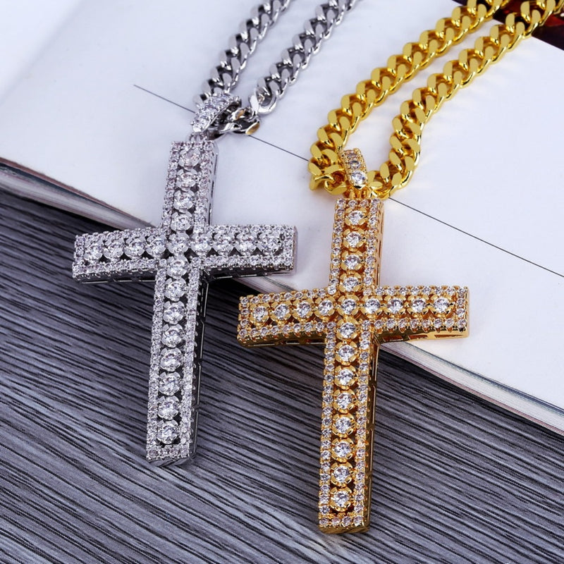 TOPGRILLZ Hip Hop Rock Male Female Jewelry Necklace Gold/Silver Color Iced Out Micro Pave Cubic Zircon Cross Pendant Necklaces