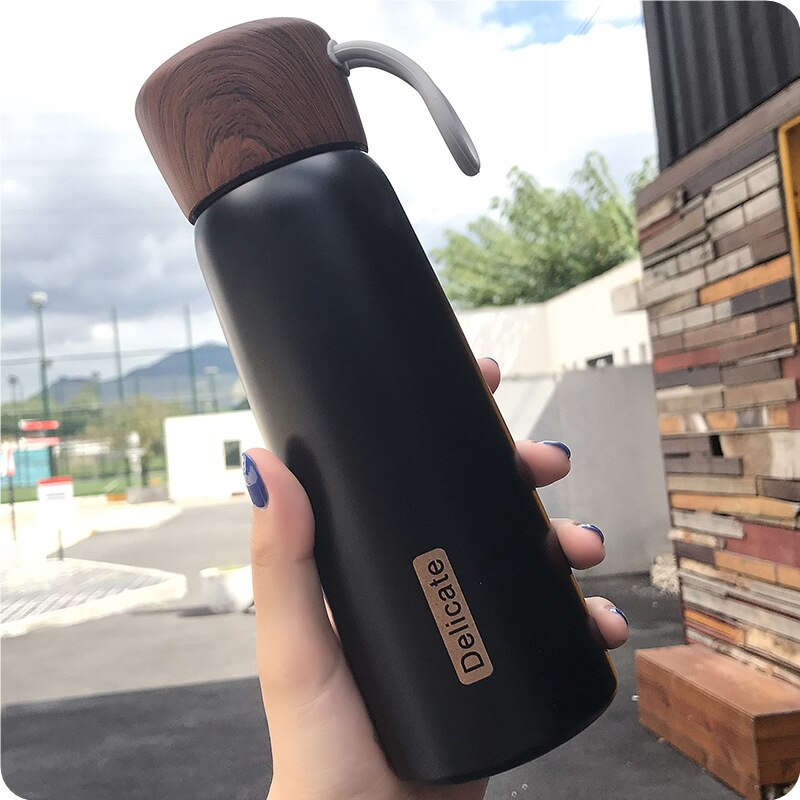 400ML Wood Pattern Stainless Steel Thermos Water Bottle Double Wall Vacuum Water Bottle Portable High Quality