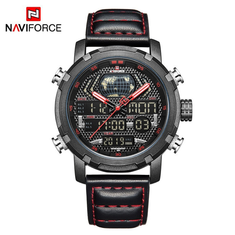 Relojes NAVIFORCE para hombre, relojes deportivos de cuero de marca de lujo para hombre, reloj Digital LED de cuarzo para hombre, reloj de pulsera militar resistente al agua