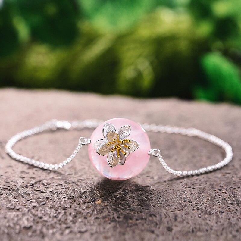 Lotus Fun Real 925 Sterling Silver Natural Stones Creative Handmade Fine Jewelry Lotus Whispers Bracelet for Women Brincos