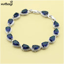 XUTAAYI, conjuntos de joyería de plata de alta calidad, collar/anillos/pendientes/pulsera impecables de zafiro creados en azul para mujer