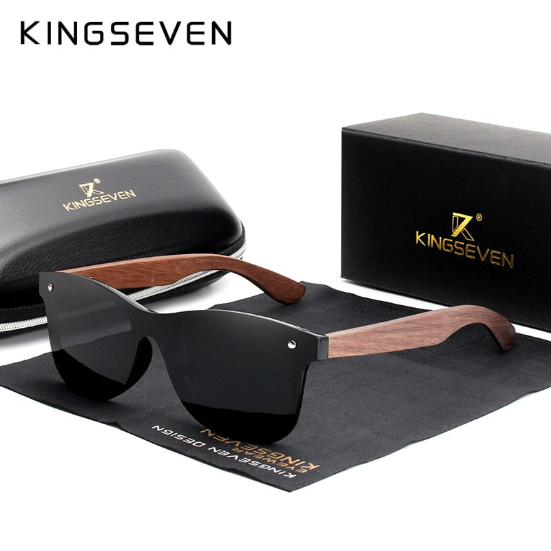 KINGSEVEN 2021, gafas de sol de lujo de madera de nogal, gafas de sol polarizadas de diseñador de marca de madera sin montura, gafas de sol cuadradas con espejo para mujeres/hombres