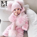 Winter Real Fur Scarf and Hat Set Kids Big Real Raccoon Fur Balls Hat Double Fur Pom Pom Beanies Children Girls Warm  Scarf Cap