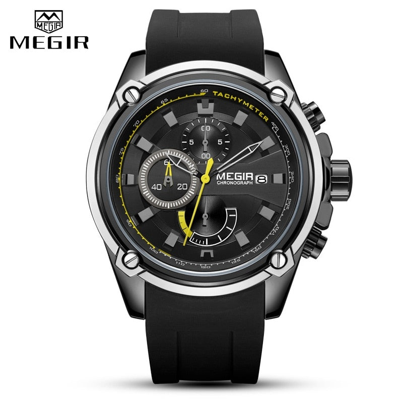 MEGIR Fashion Men Watch Top Brand Luxury Chronograph Waterproof Sport Mens Watches Silicone Automatic Date Military Wristwatch