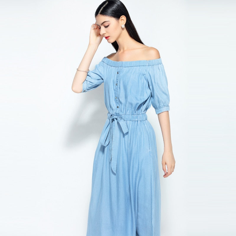 2019 new summer casual slim dress women elegant slash neck half sleeve denim dresses vestidos de verano women clothes 2019