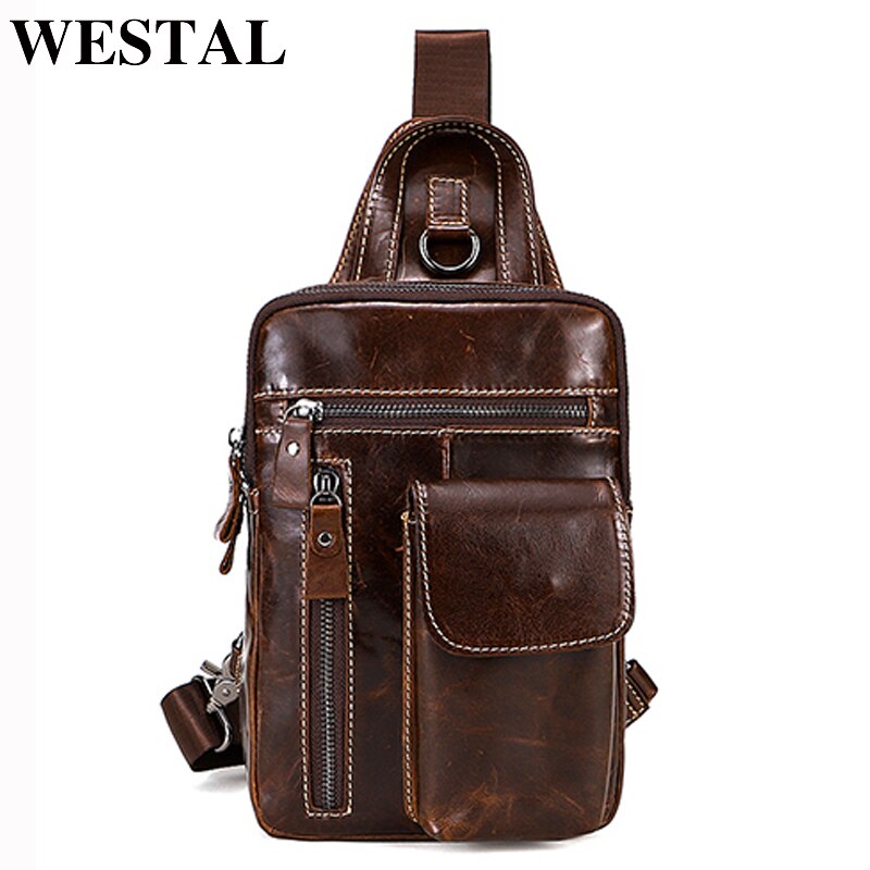 Westal echtes Leder Herren Sling Brusttasche Umhängetasche Herren Umhängetaschen Reise Daypack Sommer Designer Umhängetaschen