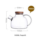 1L/1.8L Large Capacity Drinkware Glass Teapot Teaware Tea Pot Heat-Resistant Kettle Wooden Lid Home Office Coffee Bar Supplies
