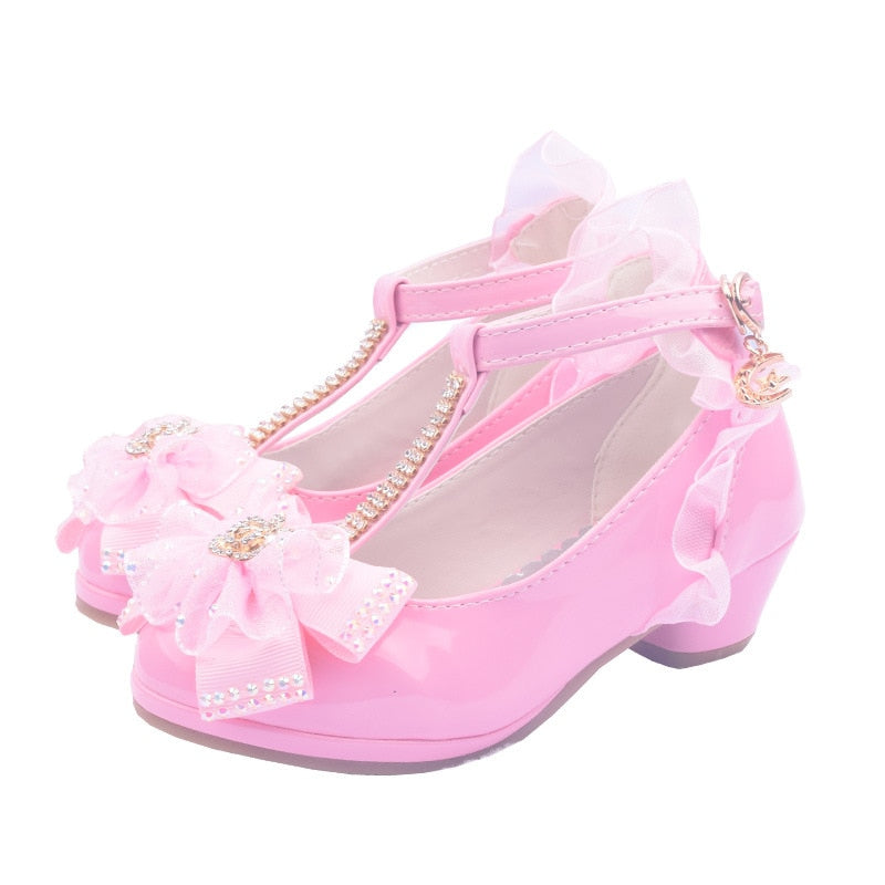 ULKNN niños fiesta zapatos de cuero niñas PU tacón bajo encaje flor niños zapatos para niñas zapatos individuales vestido de baile zapato blanco rosa
