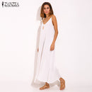 Vestidos 2022 verano ZANZEA mujeres sin tirantes Sexy cuello en V sin mangas vestido Casual suelto largo Maxi sólido vestido blanco de gran tamaño