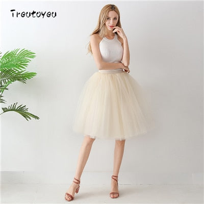 Gothic 7 Schichten 65cm Mischfarben Tutu Tüllrock Damen Streetwear Hohe Taille Falten Midiröcke spudniczki jupe rokken faldas