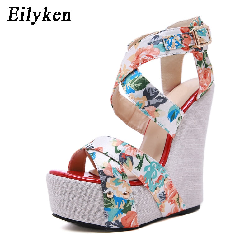 Eilyken Designer Buckle Strap Platform Wedges Women&