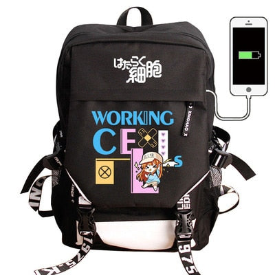 Japan Anime Tokyo Ghoul Cell at Work Attack on Titan Gintama Natsume Yuujinchou Monokuma USB Charging Laptop Backpack School Bag